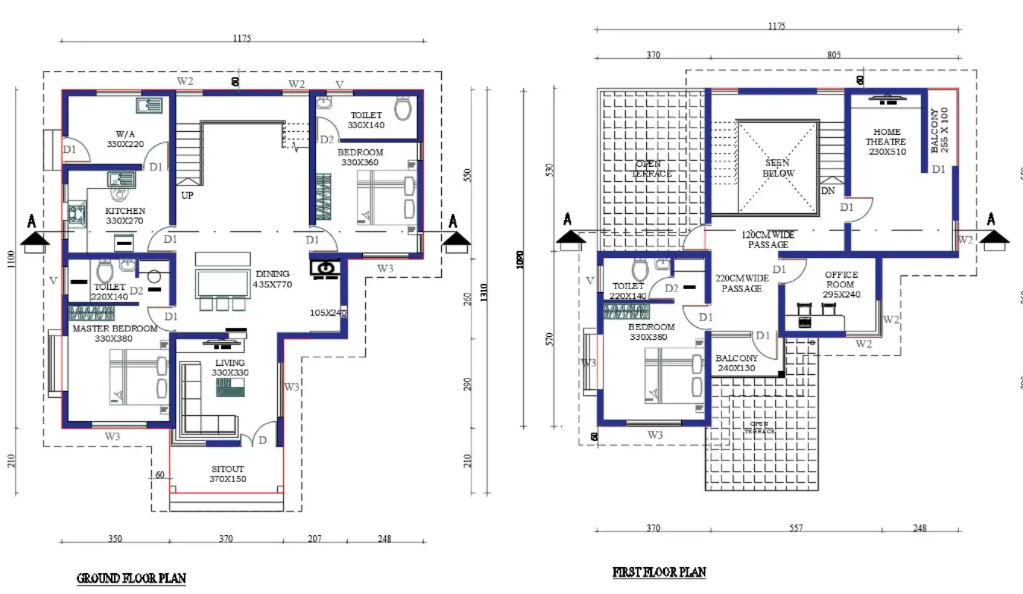 Architecture House Ground Floor And First Floor Plan AutoCAD Drawing DWG File

