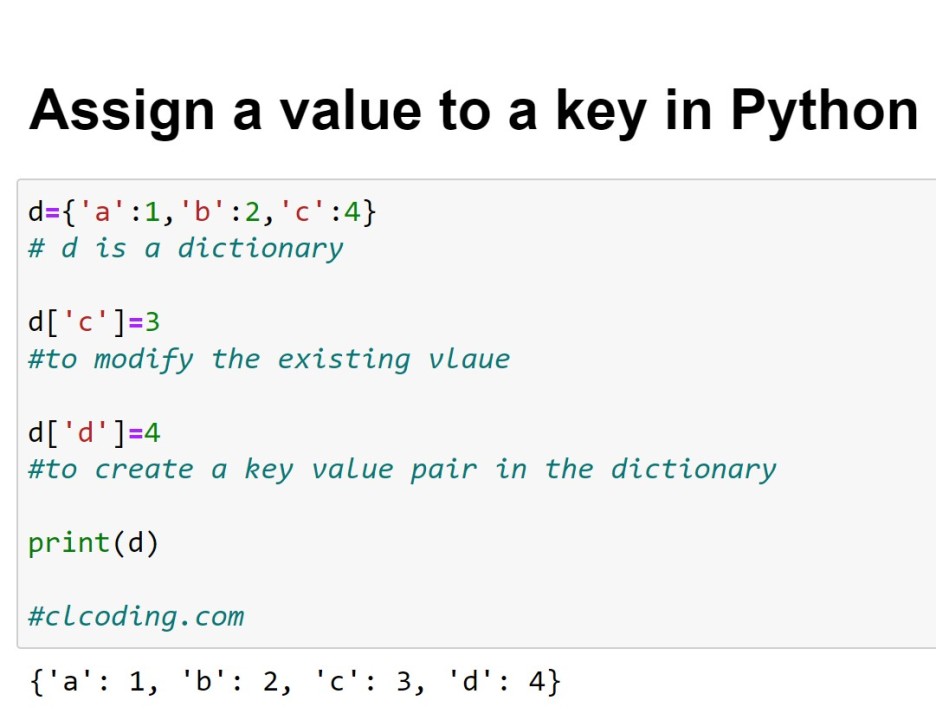 assign key to value python