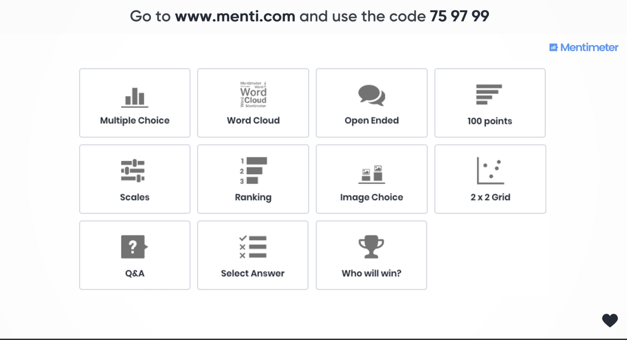 Examples of how menti.com can help you facilitate distributed sessions