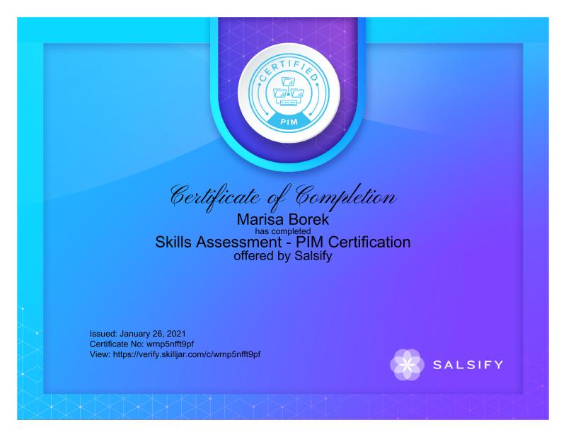 Marisa Borek on LinkedIn: Today I completed Salsify #39 s new PIM Marisa Borek on LinkedIn: Today I completed Salsify #39 s new PIM
