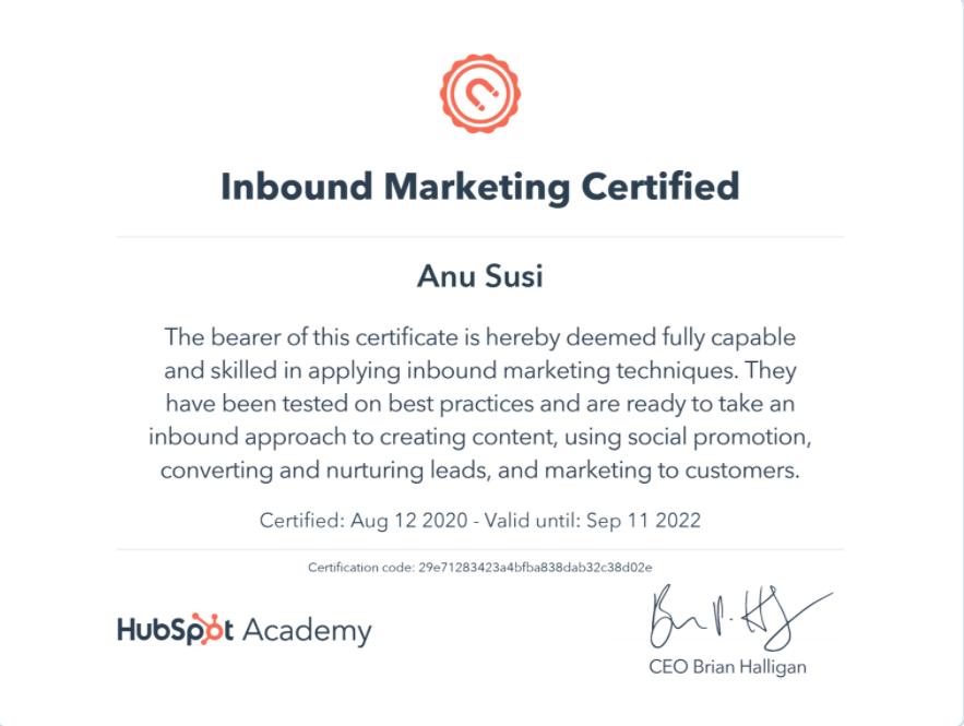 Anu Susi on LinkedIn: #hubspotcustomersuccess #certificate # Anu Susi on LinkedIn: #hubspotcustomersuccess #certificate #