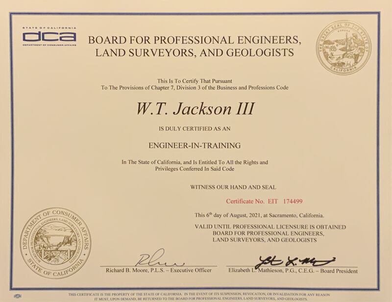 W T Jackson III on LinkedIn: I Have now received my EIT Certification W T Jackson III on LinkedIn: I Have now received my EIT Certification