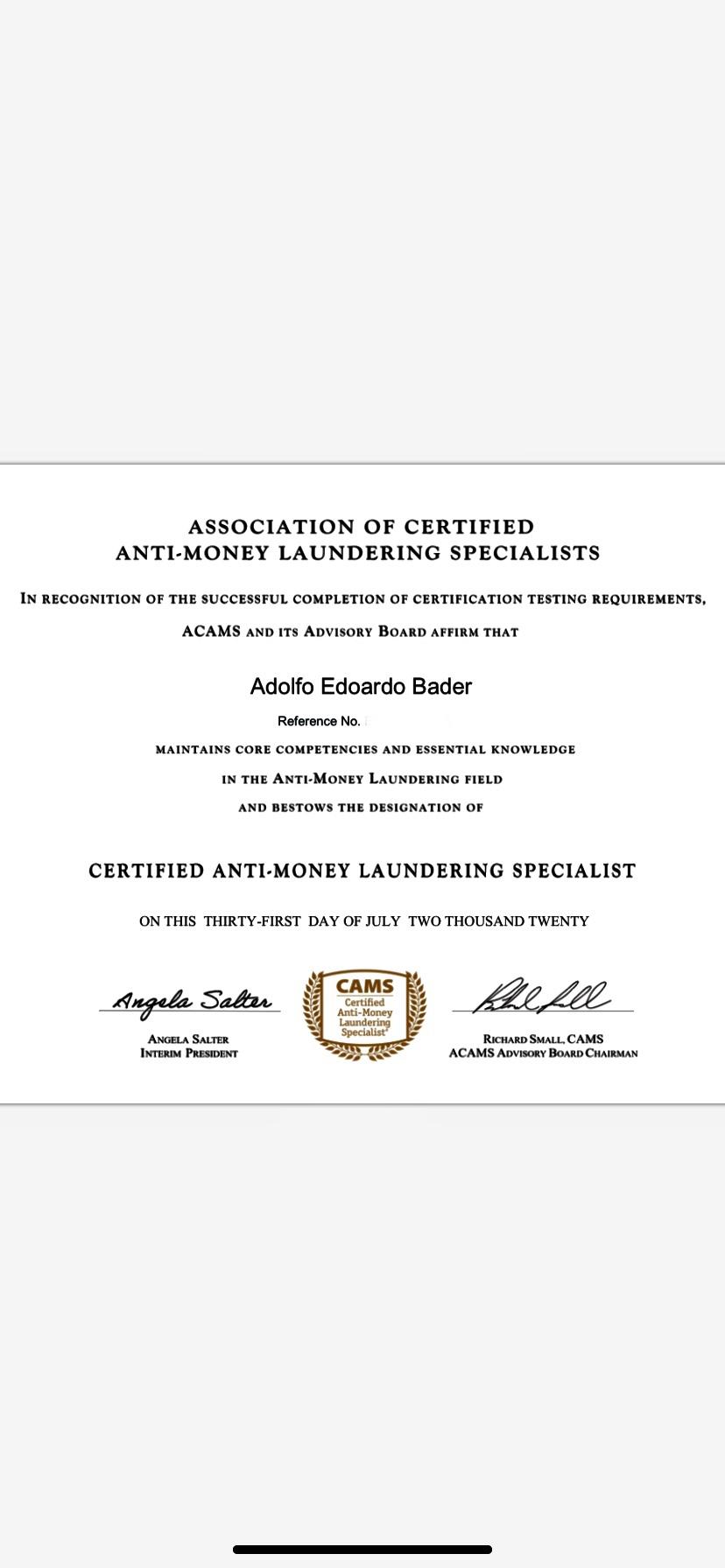 Adolfo B on LinkedIn: Finally got the ACAMS certification I suggest Adolfo B on LinkedIn: Finally got the ACAMS certification I suggest