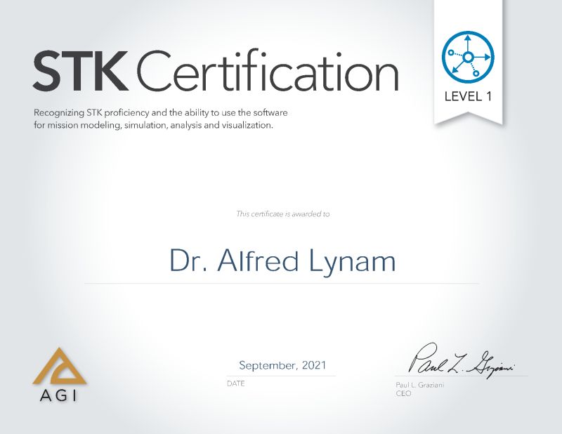 Alfred Lynam on LinkedIn: Passed my Level 1 STK Certification today Alfred Lynam on LinkedIn: Passed my Level 1 STK Certification today