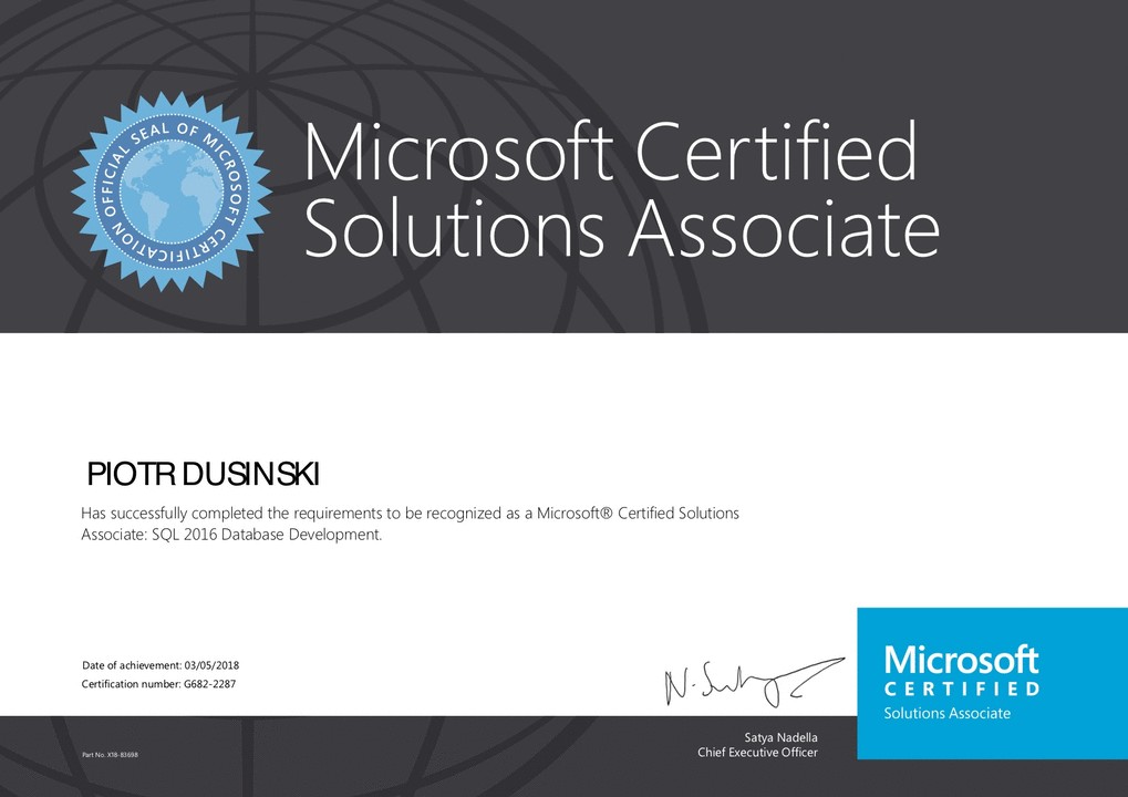 Pol piedestal afsnit MCSA: SQL 2016 Database Development Microsoft Certified Solutions Associate