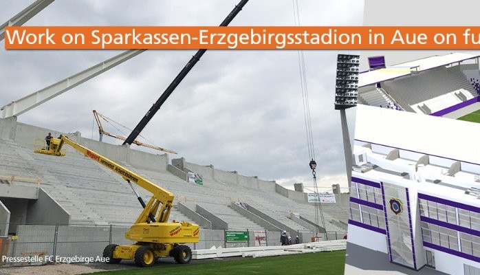 Work on Sparkassen-Erzgebirgsstadion in Aue on full swing