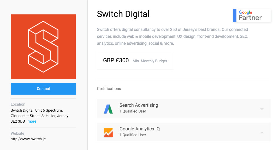 Switch Digital Marketing Agency Google Partner Profile