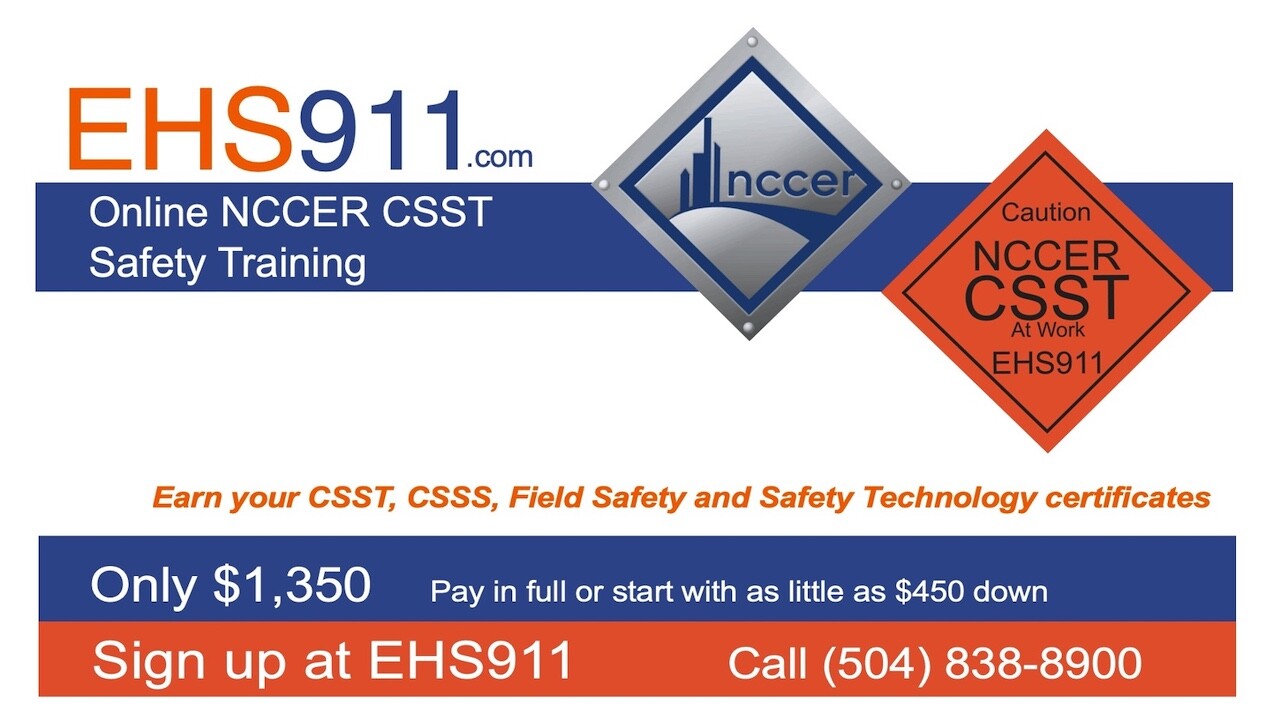 EHS911 NCCER CSST Online Zoom and Video Training Online Testing EHS911 NCCER CSST Online Zoom and Video Training Online Testing
