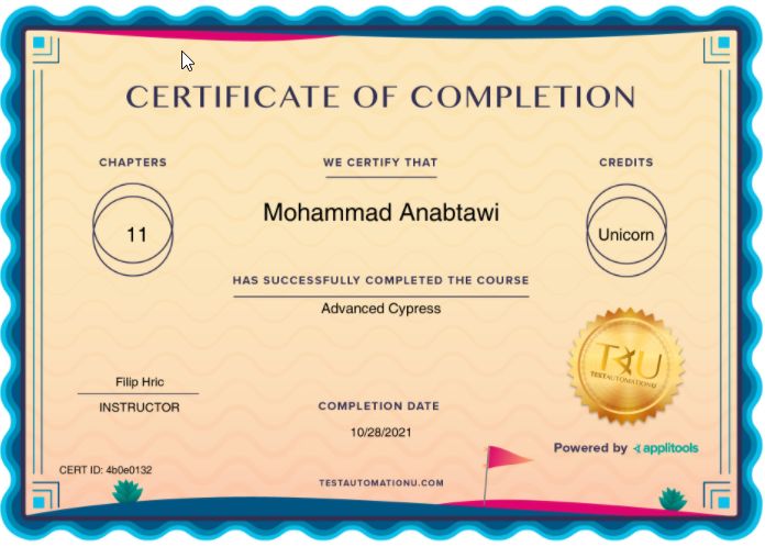 Mohammad Awad on LinkedIn: Successfully earned Advanced Cypress Mohammad Awad on LinkedIn: Successfully earned Advanced Cypress