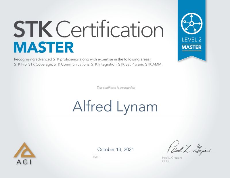 Alfred Lynam on LinkedIn: Earned my level 2 STK Master certification Alfred Lynam on LinkedIn: Earned my level 2 STK Master certification