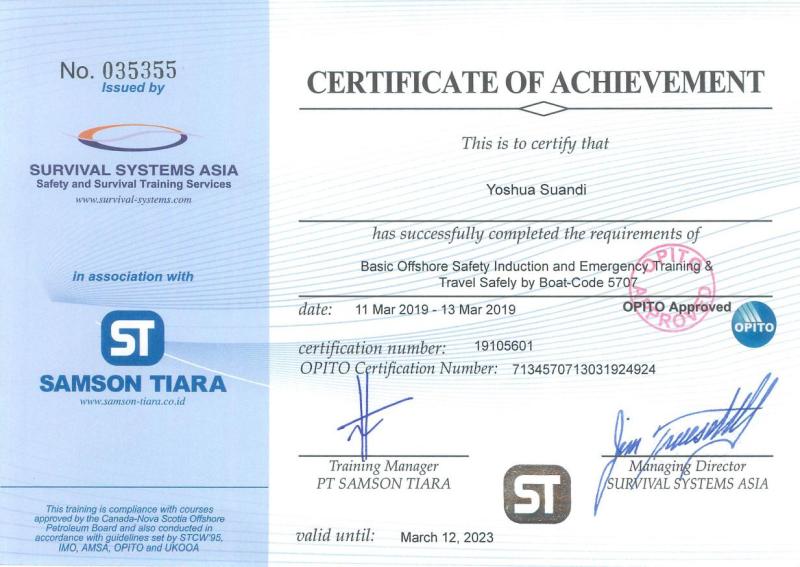 Yoshua Suandi on LinkedIn: This is my first BOSIET certificate Yoshua Suandi on LinkedIn: This is my first BOSIET certificate
