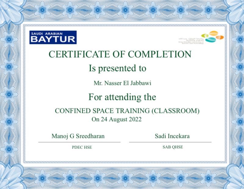 Nasr Jebawi on LinkedIn: Confined space Certificate Nasr Jebawi on LinkedIn: Confined space Certificate