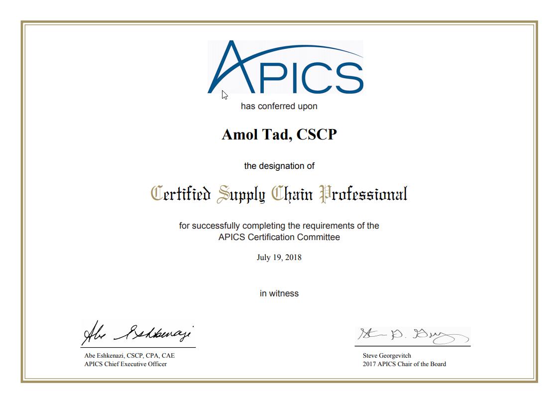 TAD AMOL on LinkedIn: Completed my first APICS certification TAD AMOL on LinkedIn: Completed my first APICS certification