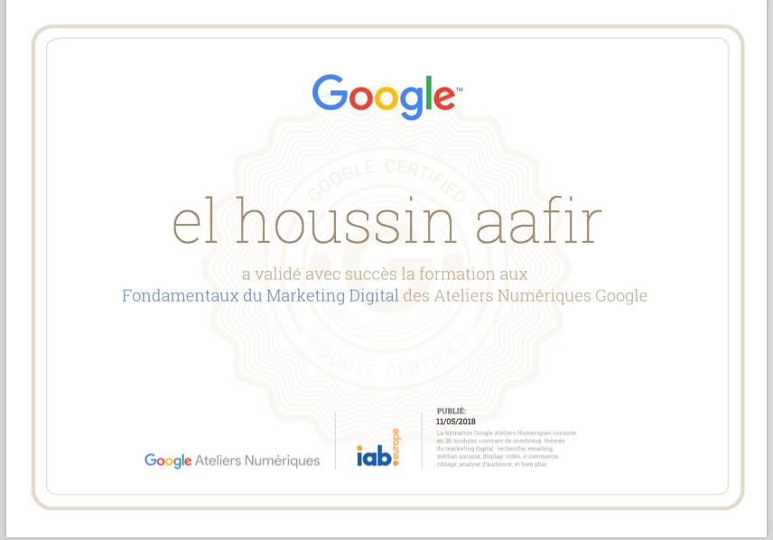 El houssin AAFIR on LinkedIn: I achieved my first Google certificate El houssin AAFIR on LinkedIn: I achieved my first Google certificate