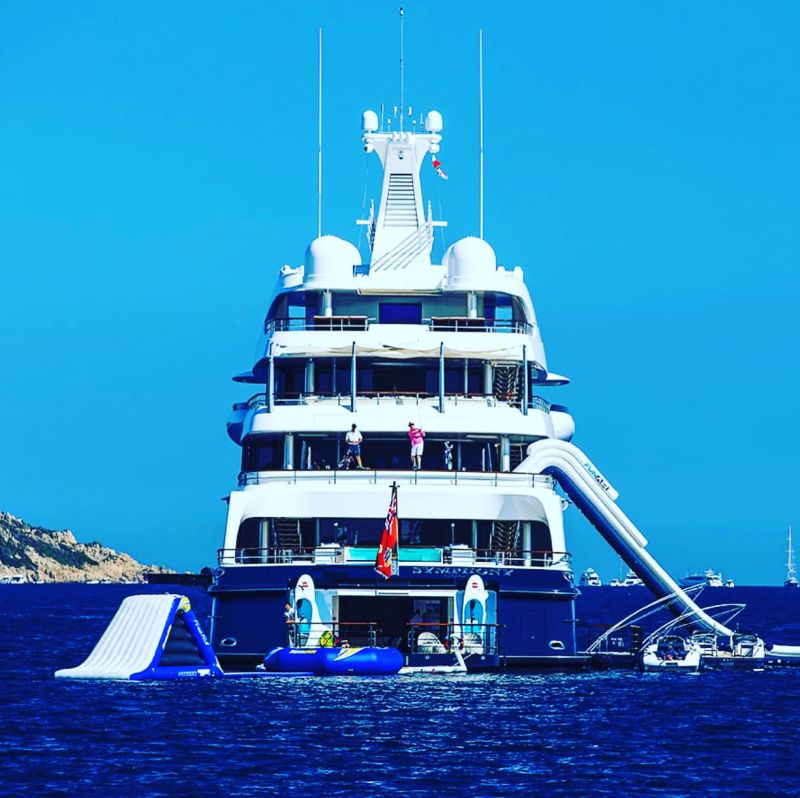 Crew at work on the 102 m (333 ft) superyacht Symphony during the