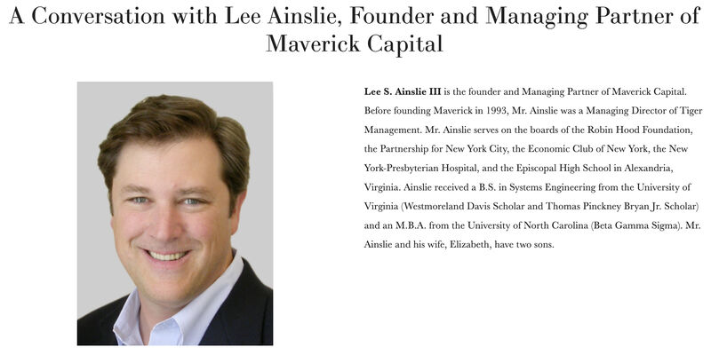 Frank Caccio en LinkedIn: A Conversation with Lee Ainslie, Founder and  Managing Partner of Maverick…