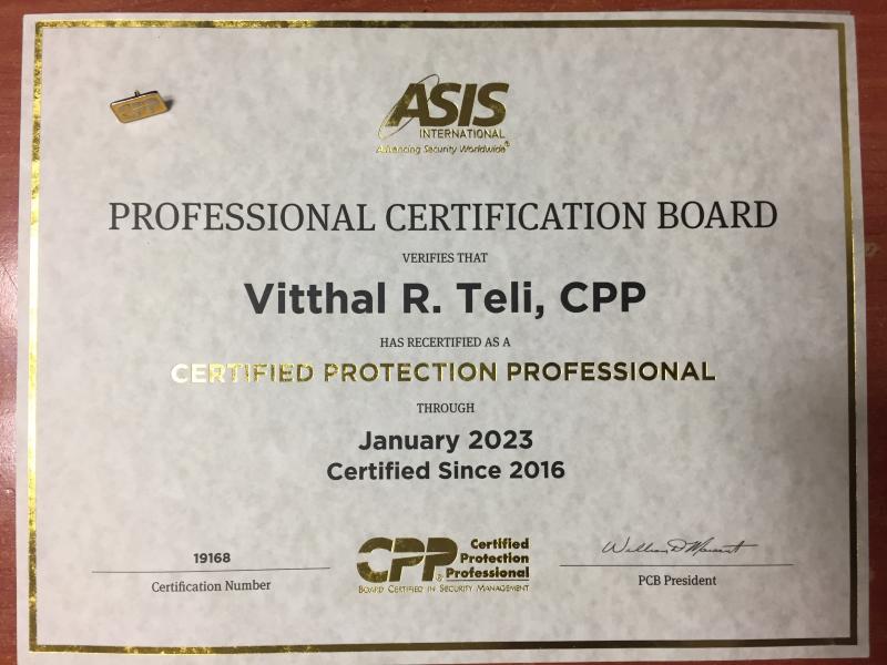 Vitthal Teli CPP PSP PCI CC on LinkedIn: Received my approved CPP Vitthal Teli CPP PSP PCI CC on LinkedIn: Received my approved CPP