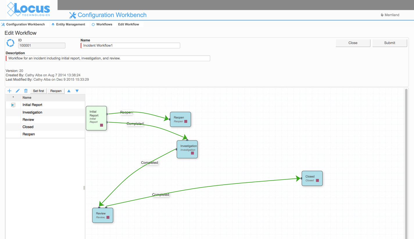 Locus Platform EHS configuration workbench custom workflows