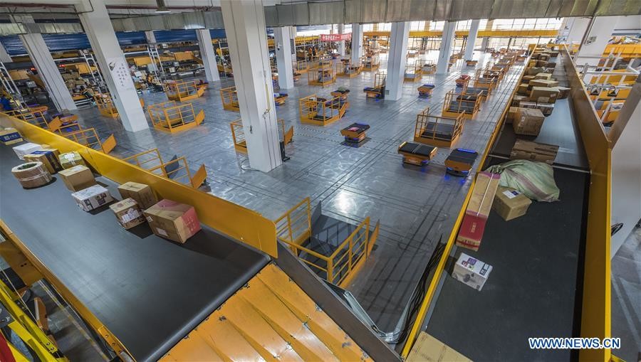 Automated guided robots used for logistics services in Wuhan