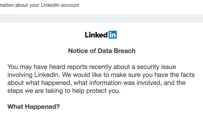 Notice of Linkedin Data Breach