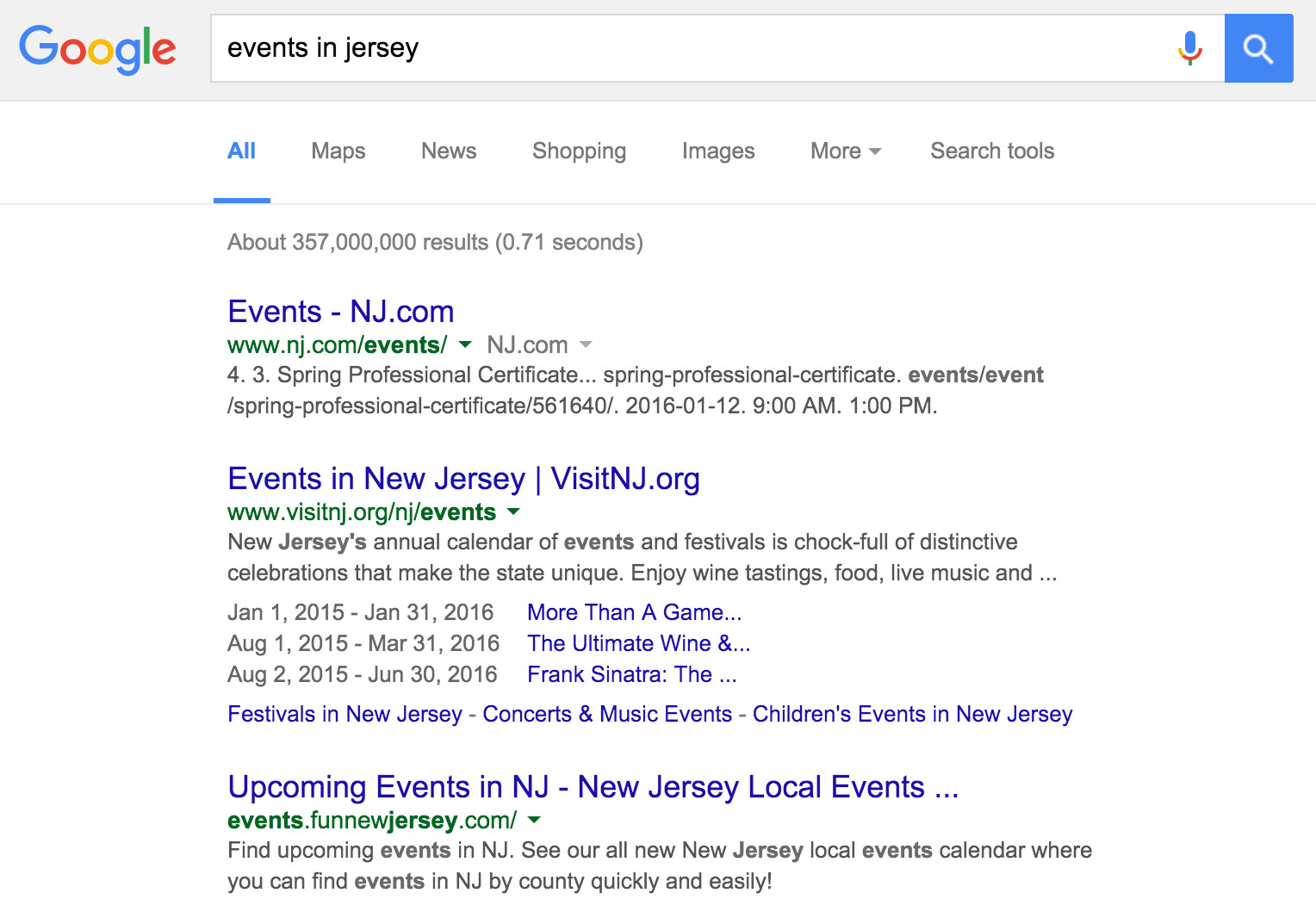 events in jersey on google.com, Non Localised Results