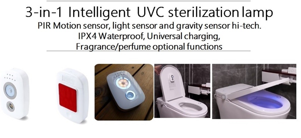 Patented UVC Toilet Sterilizer lamp with 3in1 PIR/Photoinduction,  Gravity-Close-Open sensor tech., more safe