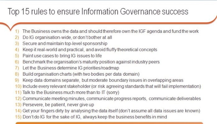 Top 15 rules to make Information Governance work