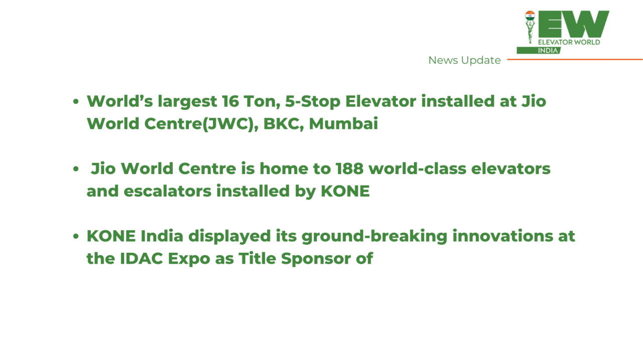 KONE India announces the World’s Largest Passenger Elevator at Jio ...