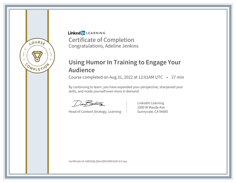 Adeline Jenkins on LinkedIn: Certificate of Completion Adeline Jenkins on LinkedIn: Certificate of Completion