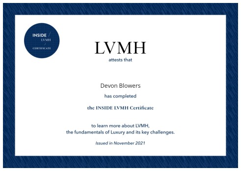 Devon Blowers on LinkedIn: Inside LVMH Certificate