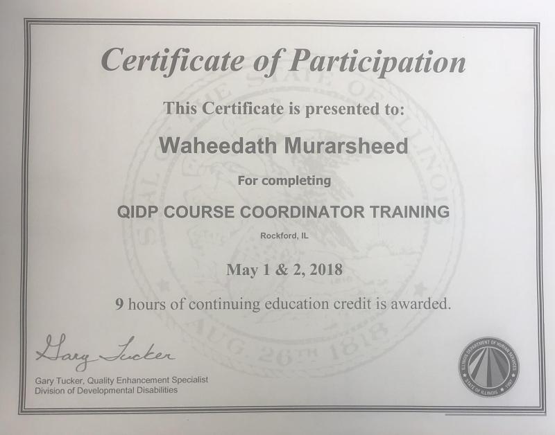 Waheedath Murarsheed on LinkedIn: Received this today QIDP Course Waheedath Murarsheed on LinkedIn: Received this today QIDP Course