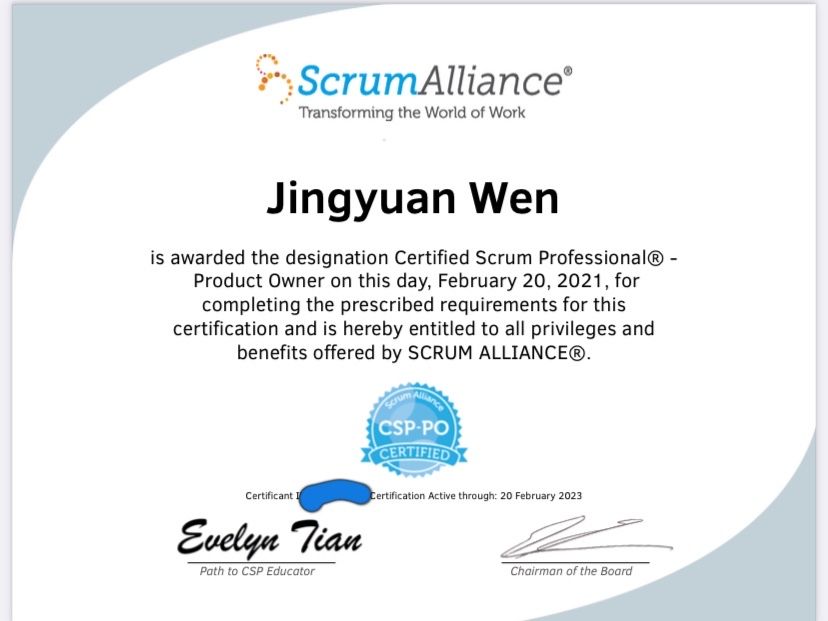Jingyuan Wen on LinkedIn: My CSP PO certification fighting In Hong Jingyuan Wen on LinkedIn: My CSP PO certification fighting In Hong