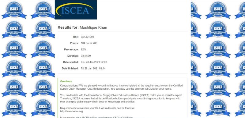 Mushfique Rahman Khan CSCM™️ on LinkedIn: Alhamdulliah 92% in CSCM Mushfique Rahman Khan CSCM™️ on LinkedIn: Alhamdulliah 92% in CSCM