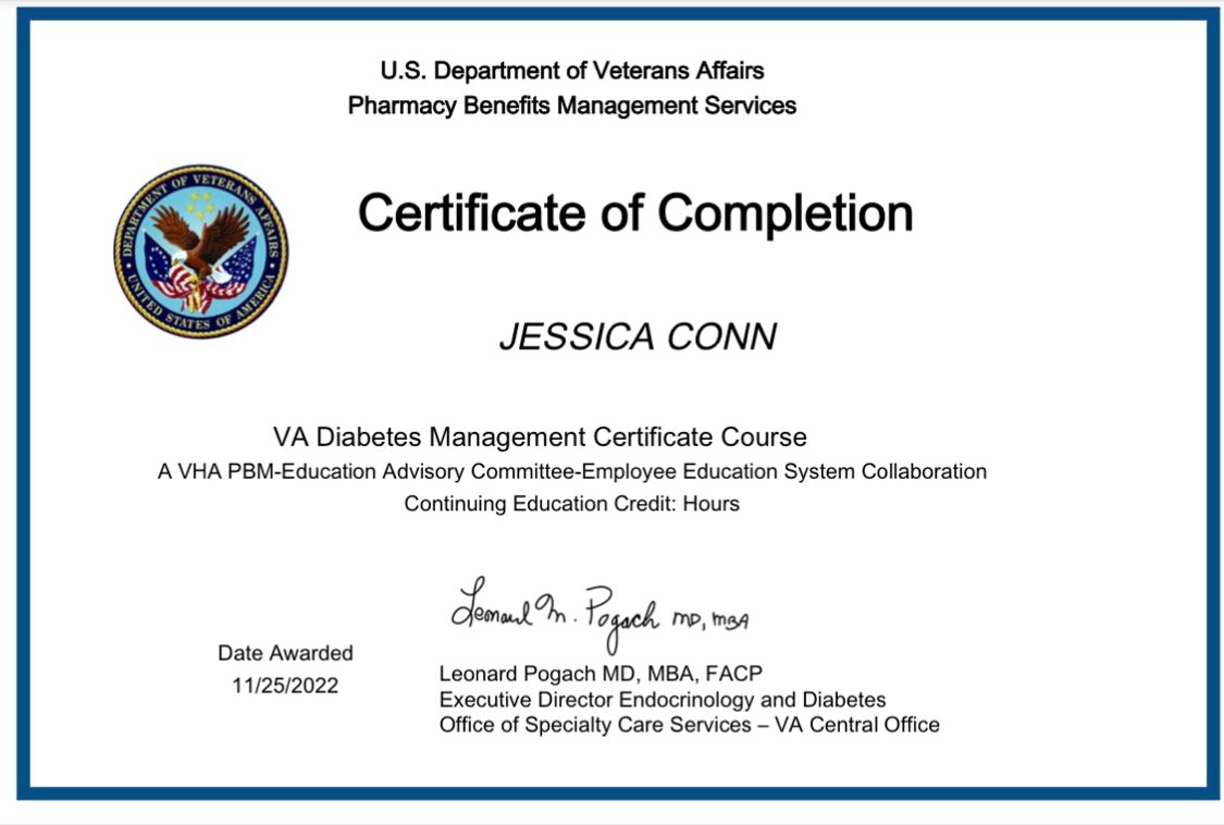 Jessica Conn PharmD on LinkedIn: Proud to announce I completed the VA Jessica Conn PharmD on LinkedIn: Proud to announce I completed the VA