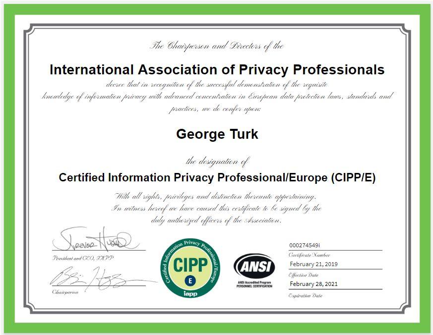 George Turk on LinkedIn: After months of study I earned the CIPP George Turk on LinkedIn: After months of study I earned the CIPP