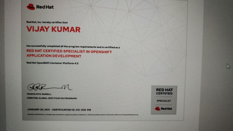 Vijay Kumar on LinkedIn: Started new year with the RedHat certification Vijay Kumar on LinkedIn: Started new year with the RedHat certification