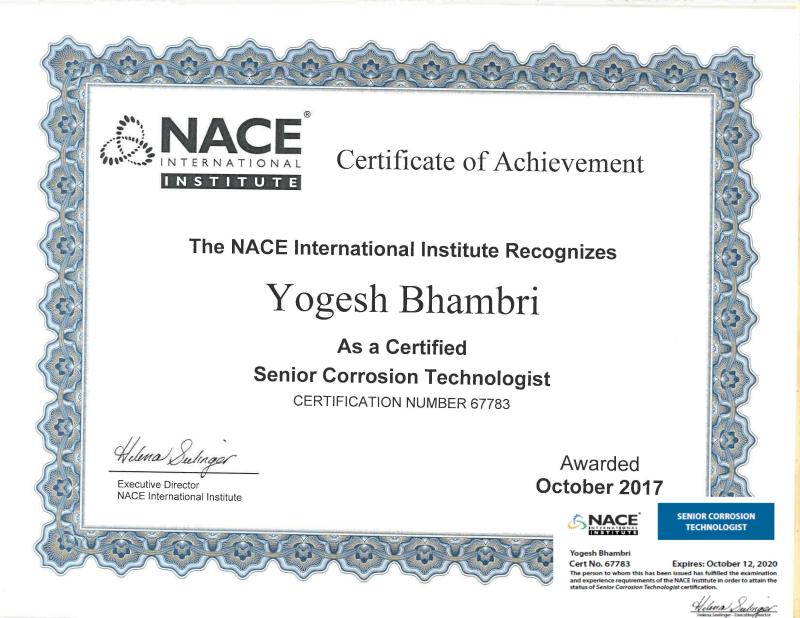 Yogesh Bhambri on LinkedIn: Finally received NACE certificate for Yogesh Bhambri on LinkedIn: Finally received NACE certificate for