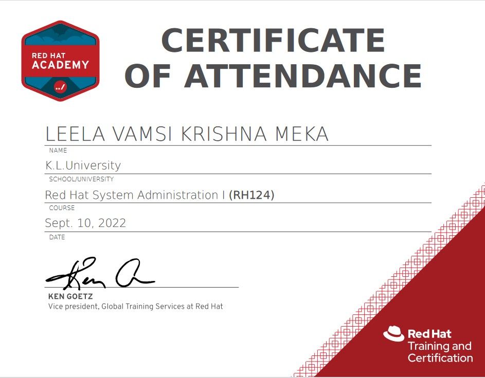Vamsi Meka on LinkedIn: RedHat Certification Vamsi Meka on LinkedIn: RedHat Certification