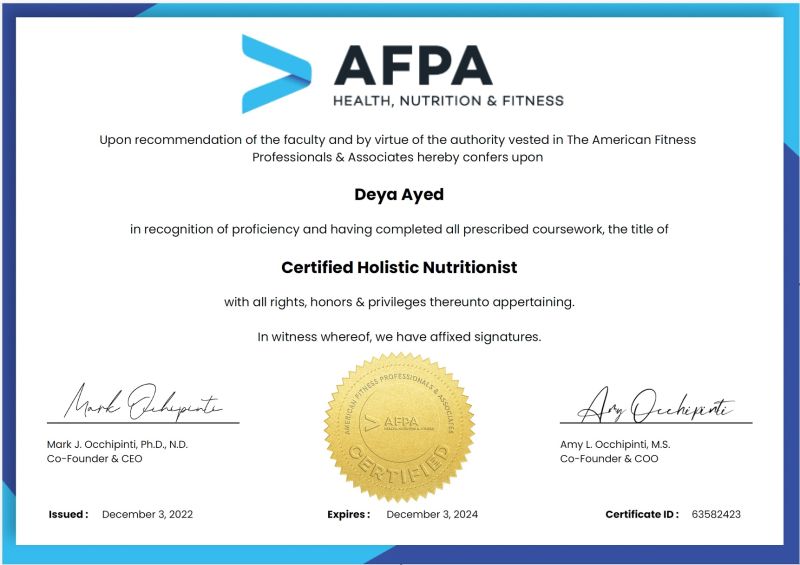 Deya Ayed - AFPA Certified Holistic Nutritionist - Alooketo | LinkedIn