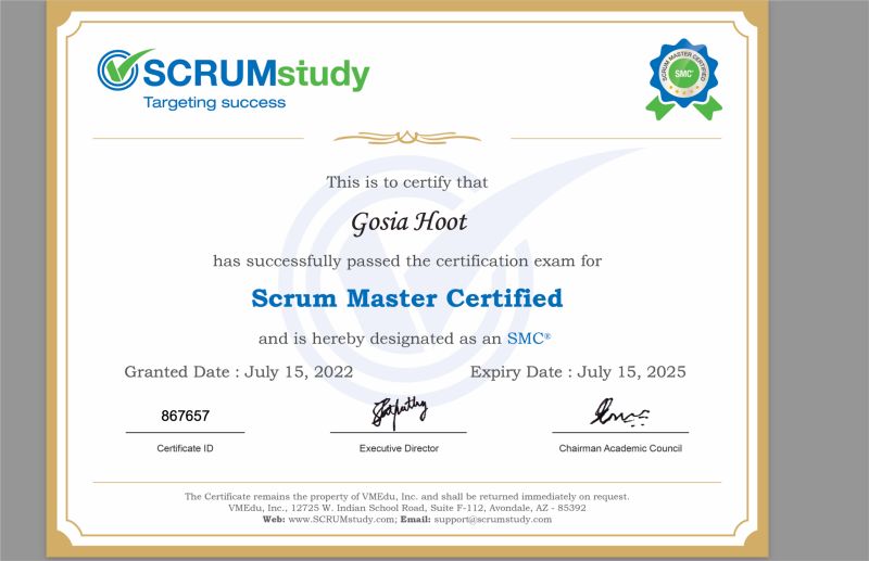 Gosia Hoot on LinkedIn: Just got my Scrum Master Certification Perks Gosia Hoot on LinkedIn: Just got my Scrum Master Certification Perks