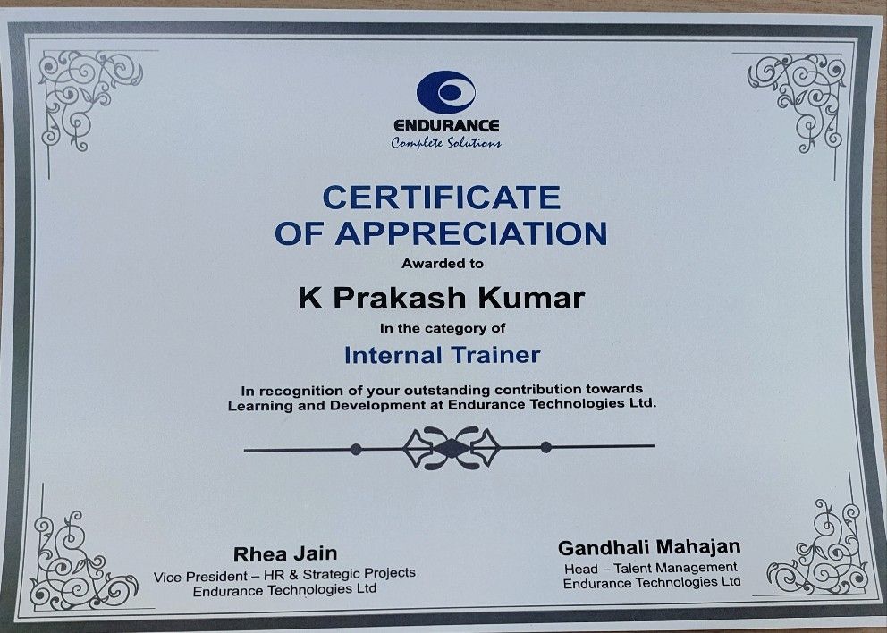Prakash kumar on LinkedIn: First certificate of appreciation in new Prakash kumar on LinkedIn: First certificate of appreciation in new