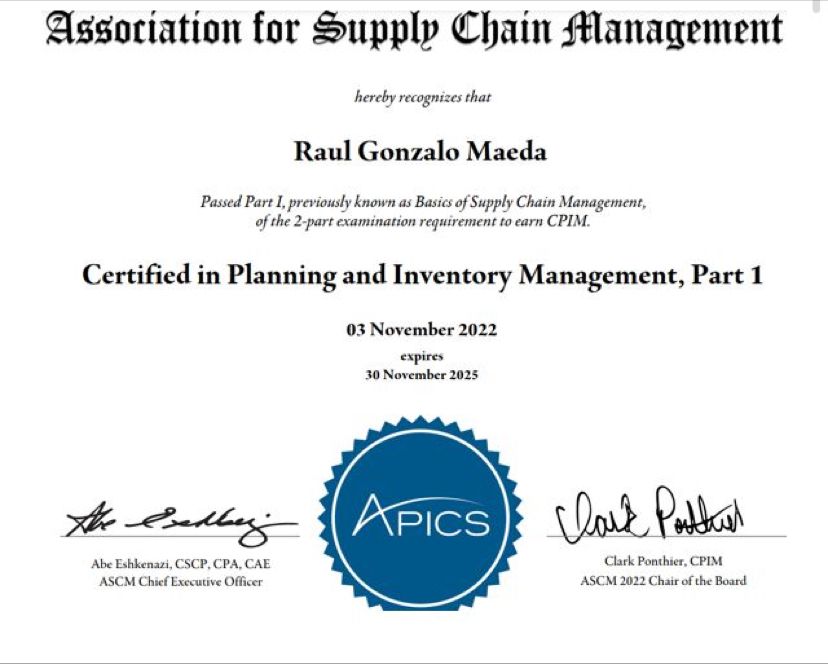 Gonzalo Maeda on LinkedIn: Happy to share my latest APICS CPIM Gonzalo Maeda on LinkedIn: Happy to share my latest APICS CPIM