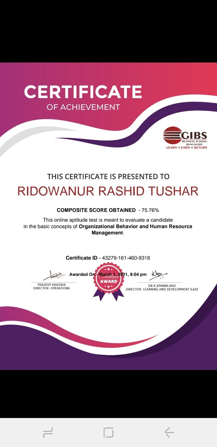 Ridowanur Rashid Tushar on LinkedIn: Certificate for Organizational Ridowanur Rashid Tushar on LinkedIn: Certificate for Organizational