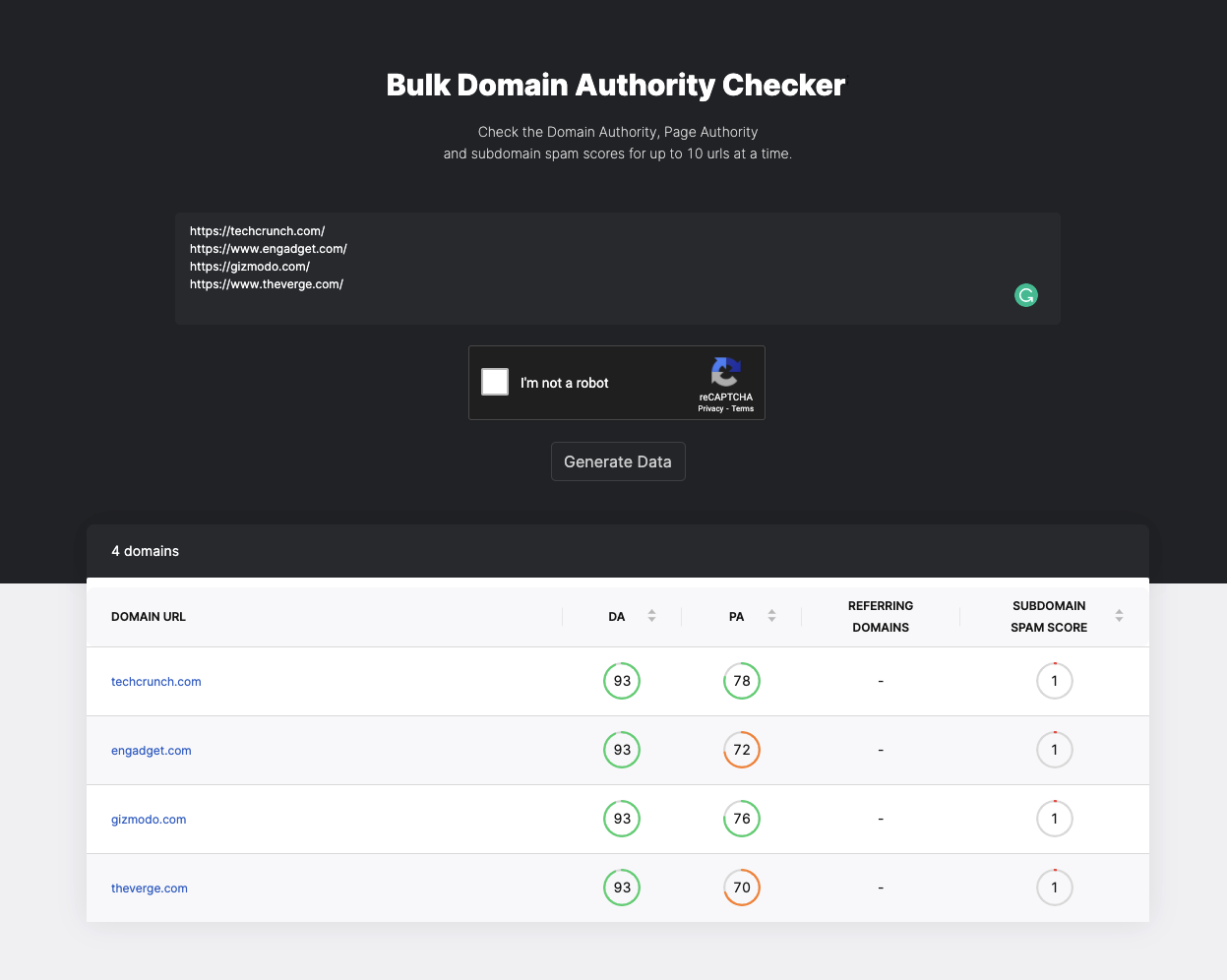Domain Authority Score Checker