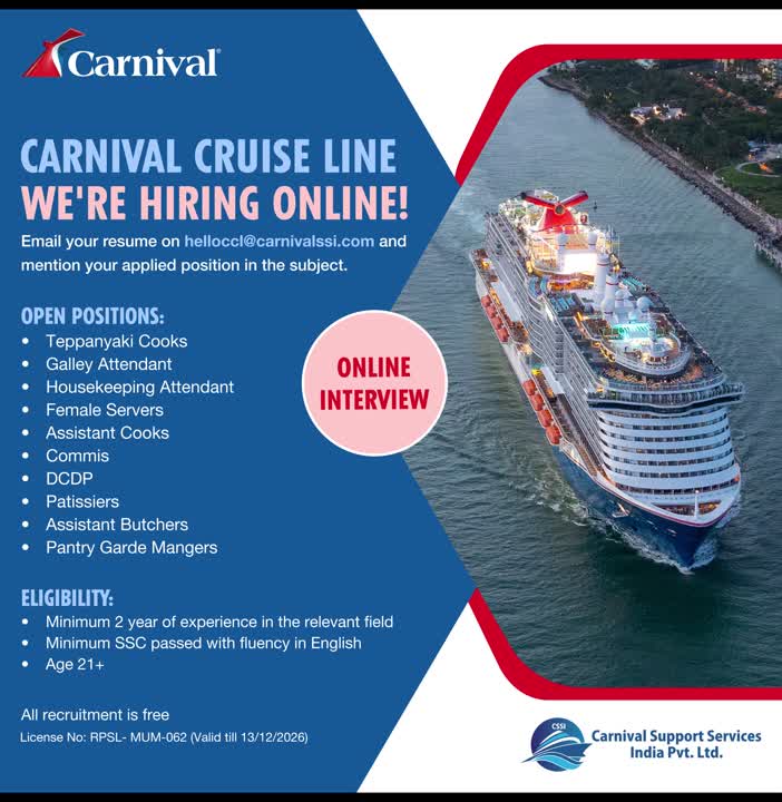 carnival cruise hiring partner in india