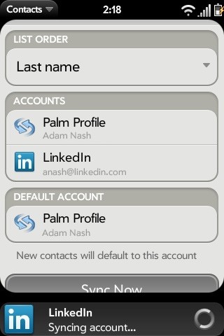 LinkedIn App Palm Pre Application Synergy