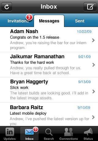 LinkedIn Messages Tab (iPhone App v1.5)