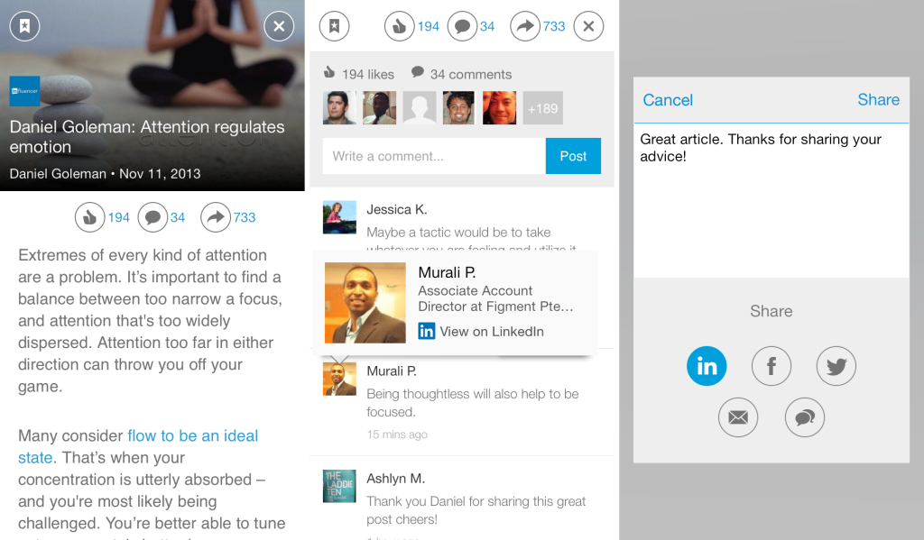 Sharing LinkedIn Pulse with your network
