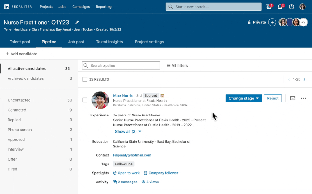 GIF of how AI-assisted messages work in LinkedIn Recruiter