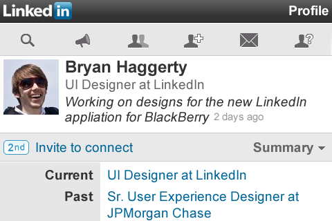 LinkedIn for Blackberry: Profile